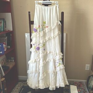 (SOLD) Rare Vintage Silk Maxi Skirt w/ ruffles & intricate beadwork & stitching